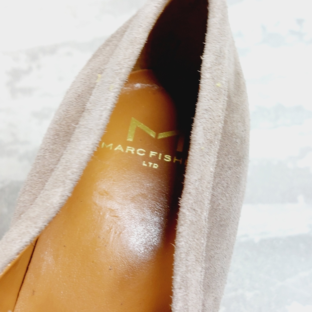New MARC FISHER Lina Taupe Suede Heeled Platform Loafers A798 - Picture 11 of 12